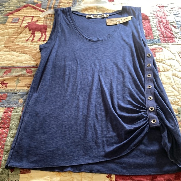 Michael Stars grommet soft v-neck tank is navy blue women’s new ruched - Picture 7 of 11